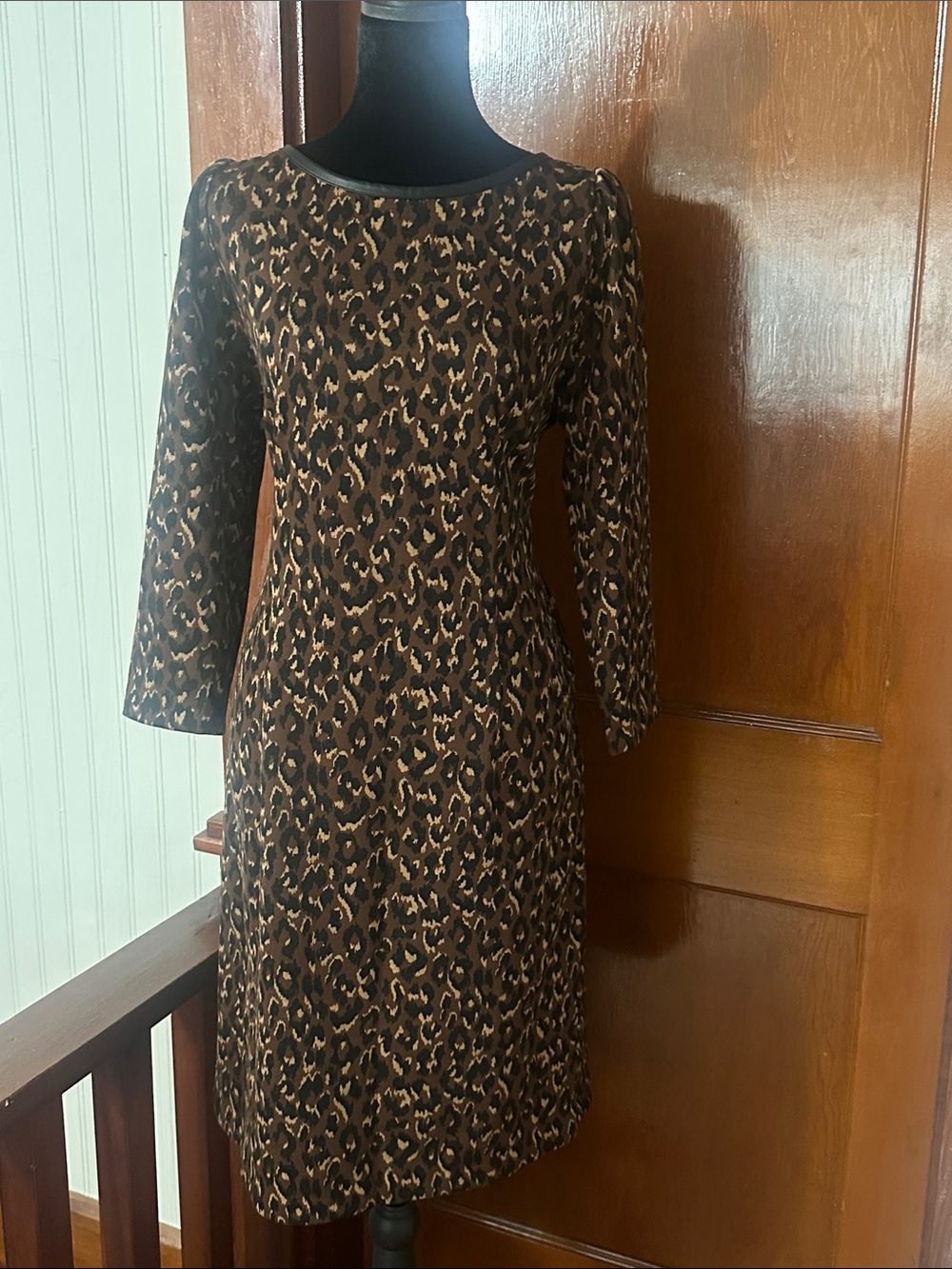 Talbots Brown and Black Leopard Print Long Sleeve Dress